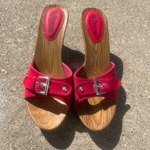 Red Mussi Slide Sandals with Buckle